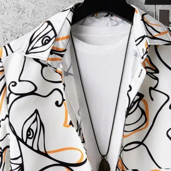 Street Style White Men's Figure Graphic Shirt & Short Set - Picture 3 of 4